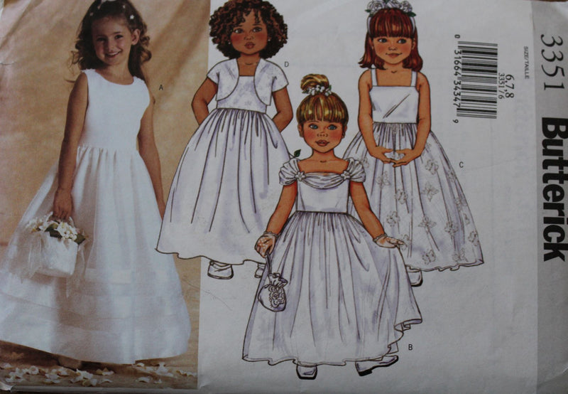 Butterick 3351, Girls Dresses, Evening Wear, Uncut Sewing Pattern