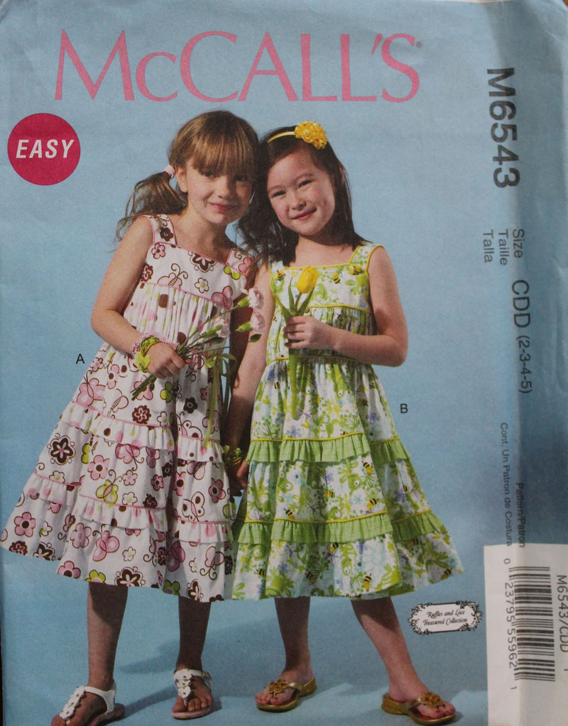 McCalls M6543, Girls Dresses, Uncut Sewing Pattern