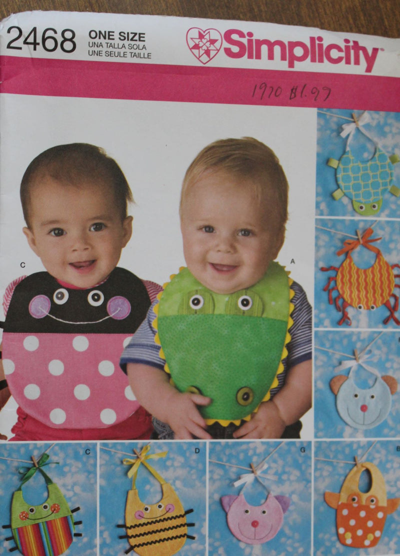 Simplicity 2468, Baby Bibs, Infant Bibs, Uncut Sewing Pattern