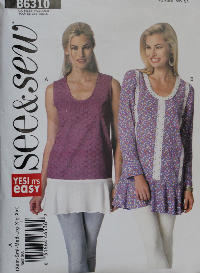 Butterick See & Sew B6310, Misses Tops, Pullovers, Uncut Sewing Pattern