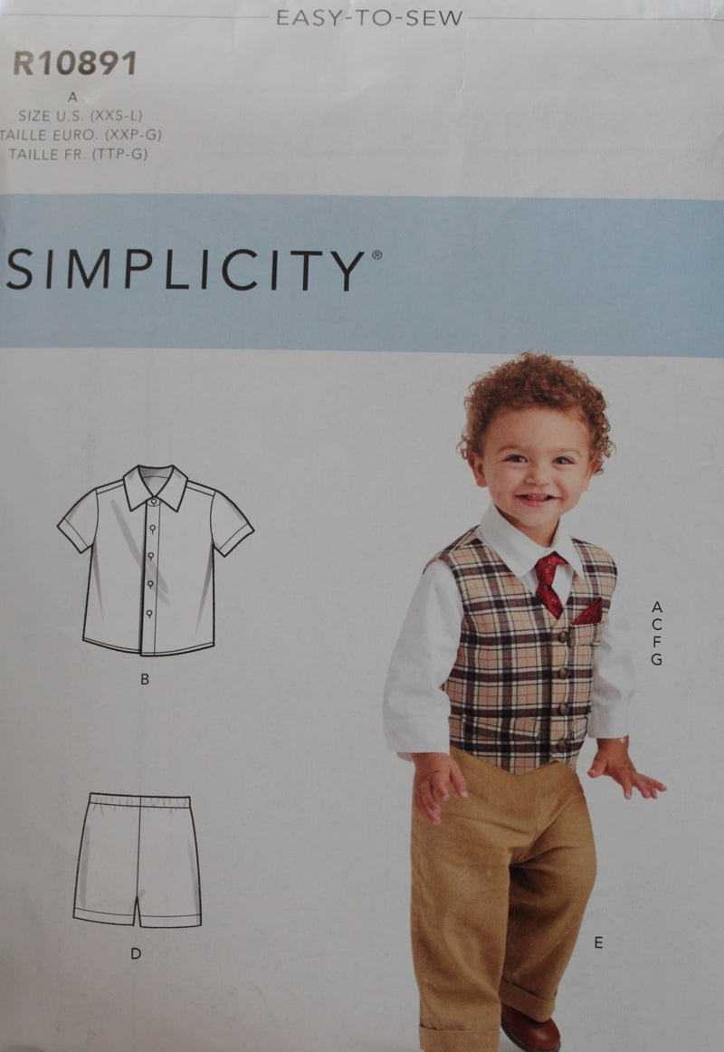 Simplicity R10891, Infants Pants, Shorts, Shirt, Vest, Uncut Sewing Pattern