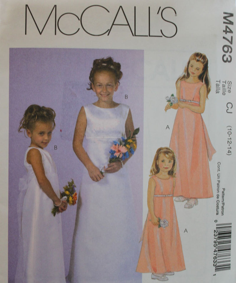 McCalls M4763, Girls Dresses, Evening Wear, Uncut Sewing Pattern