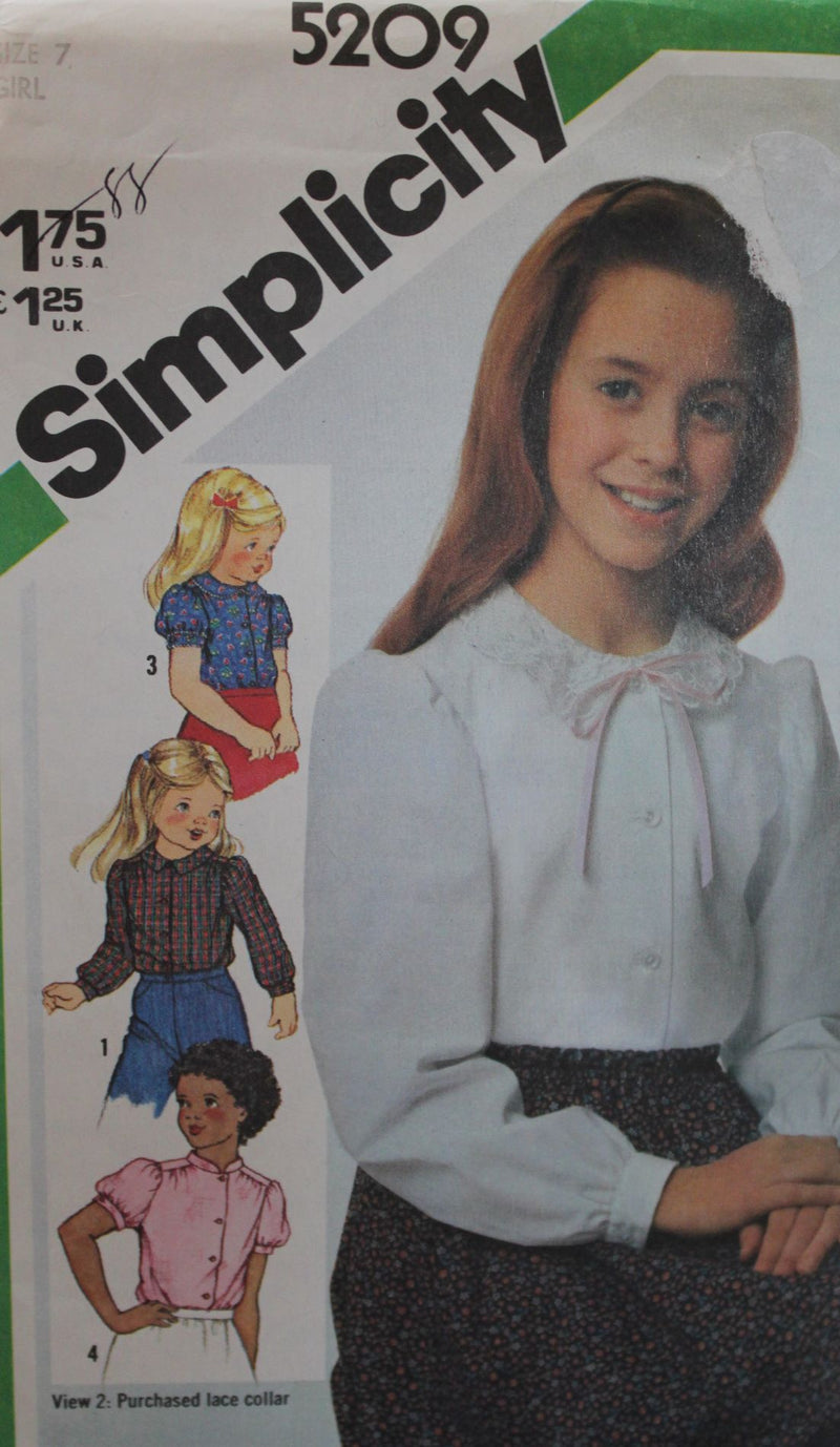 Simplicity 5209, Girl's Blouses, Uncut Sewing Pattern