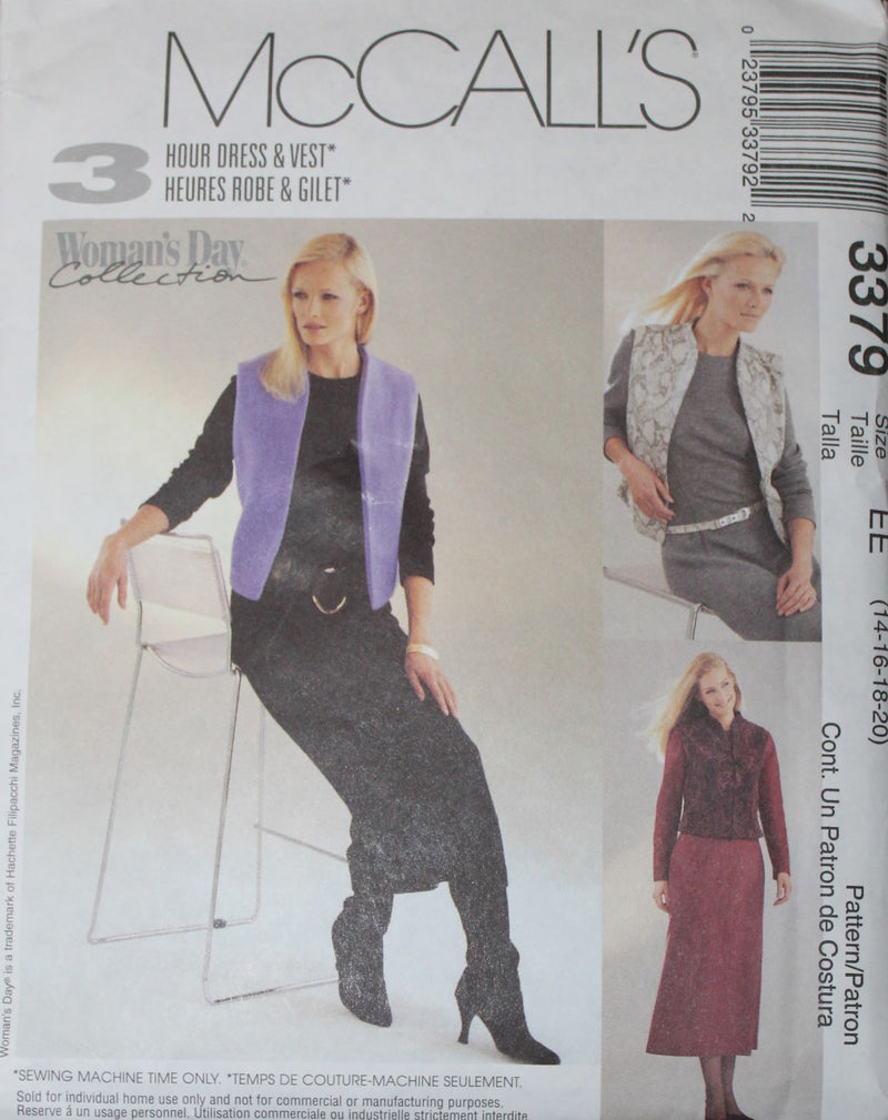 McCalls 3379, Misses Dress and Vest, Uncut Sewing Pattern
