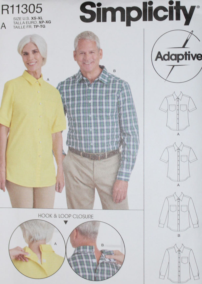 Simplcity R11305, Mens, Womens Shirts, Adaptive Living, Seniors, Uncut Sewing Pattern