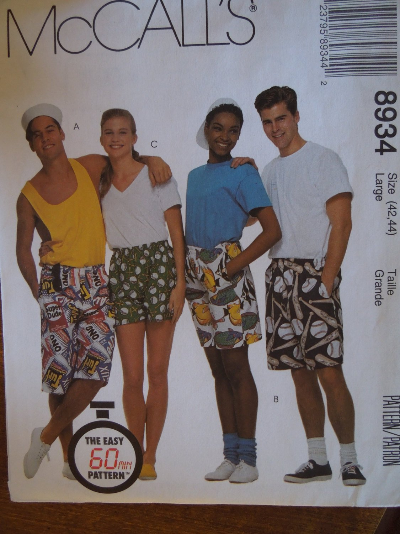 McCalls 8934, Mens, Misses, Boxer Shorts,  UNCUT sewing pattern,