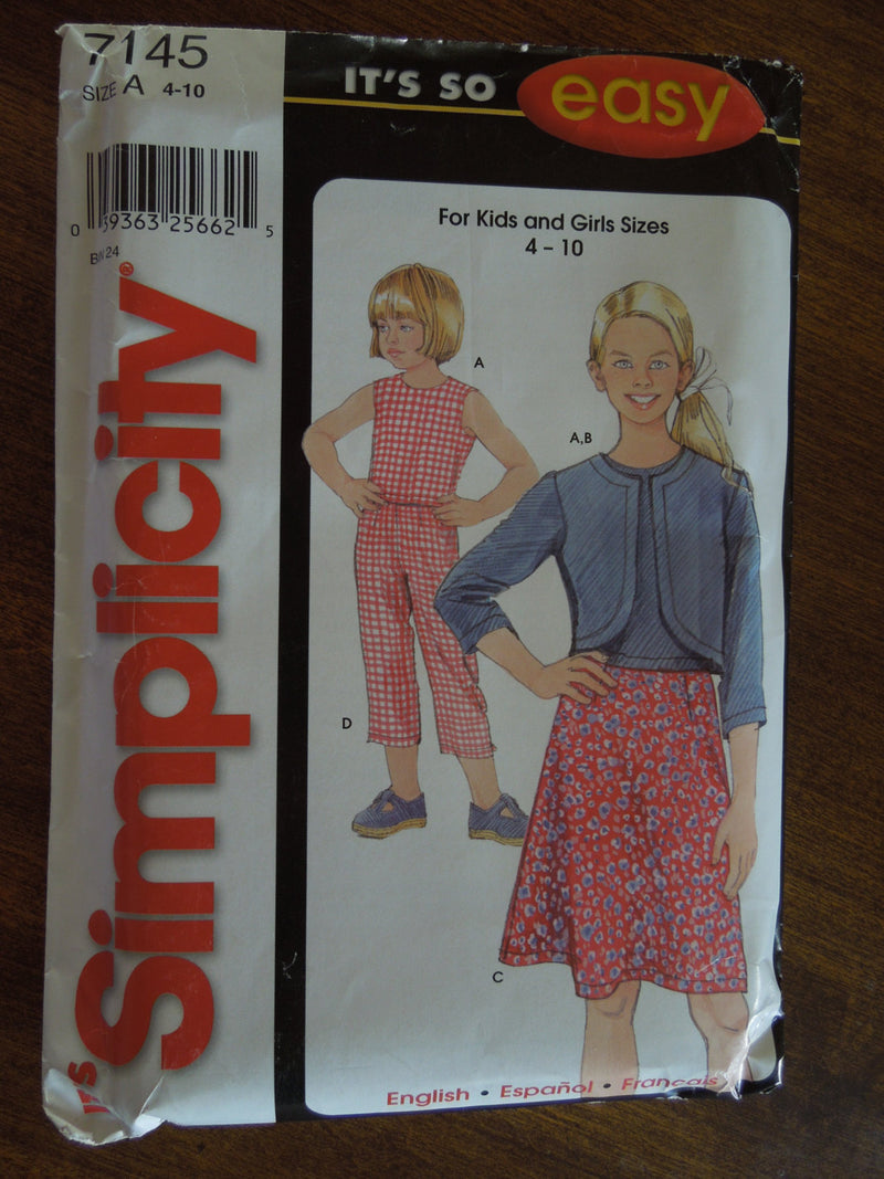 Simplicity 7145, Childrens, Separates, UNCUT sewing pattern,