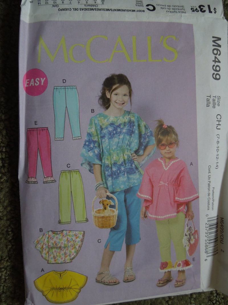 McCalls M6499, Childrens Pants, Tops, Leggings, UNCUT sewing pattern,