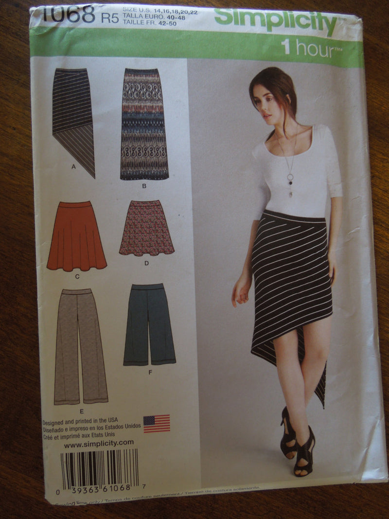 Simplicity 1068, Misses, Skirts, Sizes 14-22, UNCUT sewing pattern,