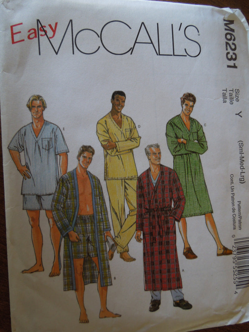 McCalls M6231, Mens, Sleepwear, Robes, UNCUT sewing pattern,  Sizes small-large