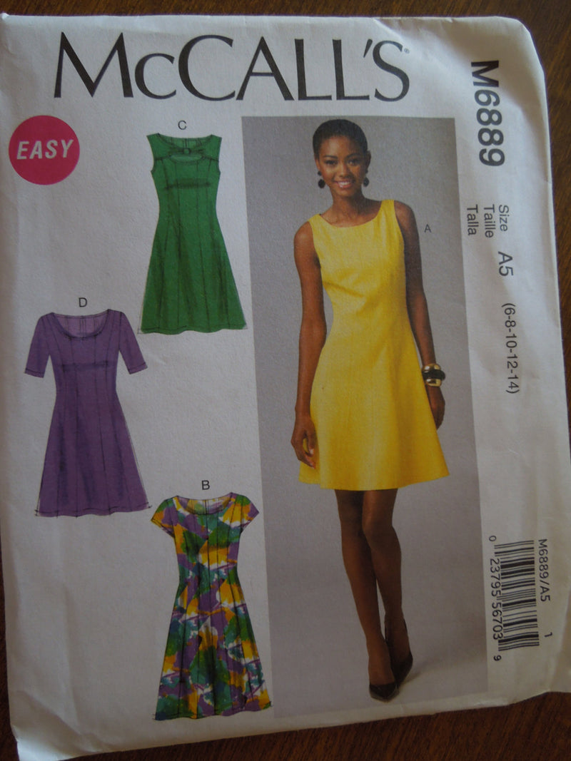 McCalls M6889,Misses, Dresses, Sizes 6 to 14,  UNCUT sewing pattern,