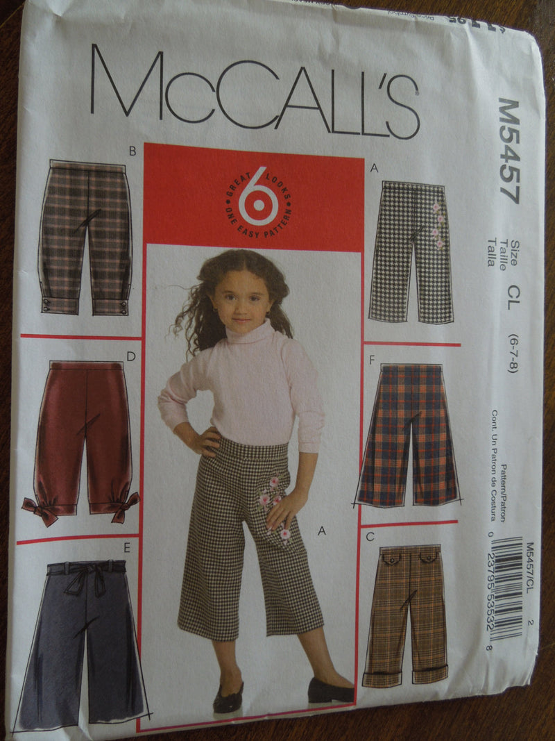 McCalls M5457, Girls, Pants, size 6-8, UNCUT sewing pattern,