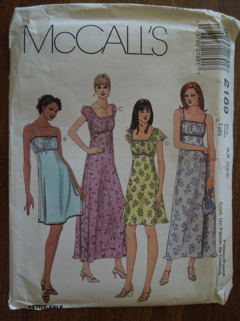McCalls 2189, Misses Dresses, Sz Varies,  UNCUT sewing pattern,