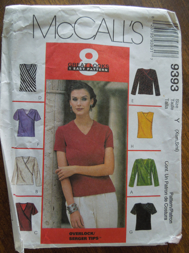 McCalls 9393, Misses, Tops, Knits only,  UNCUT sewing pattern, Sz Varies
