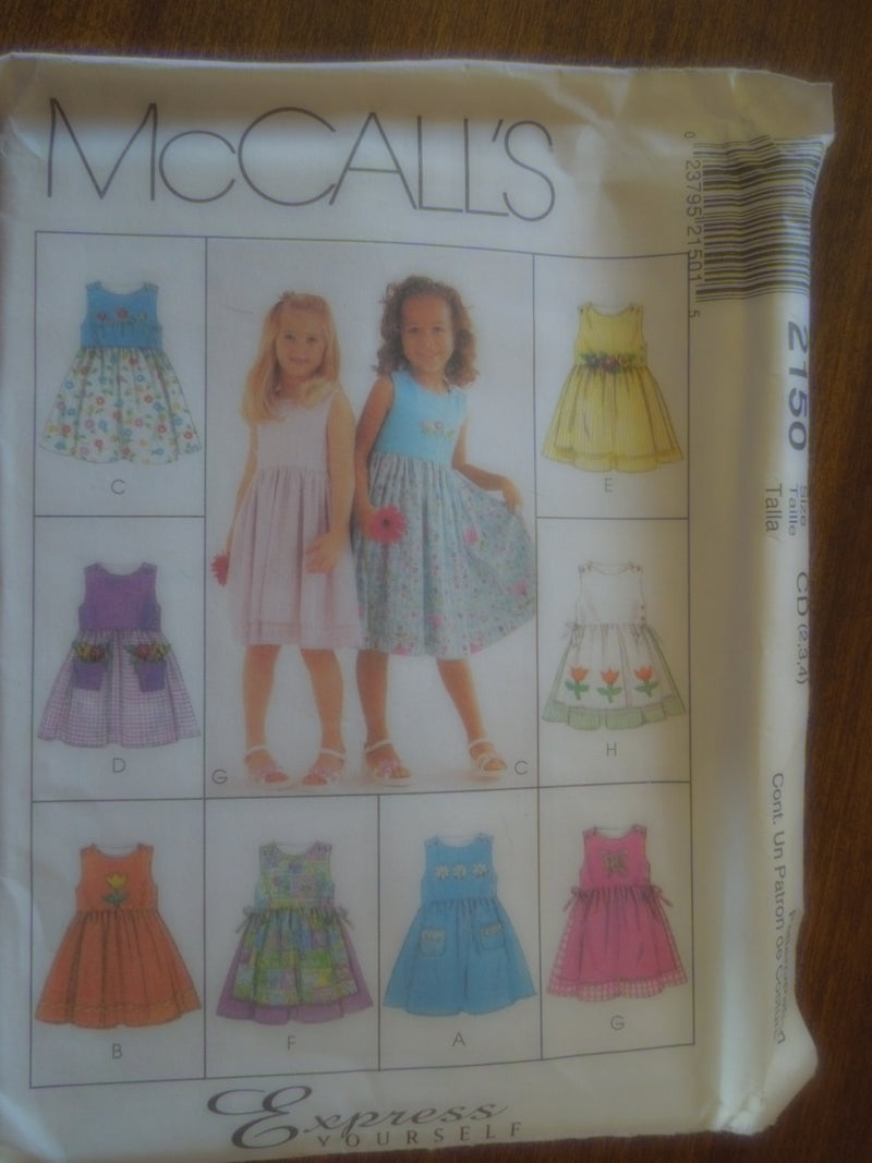 McCalls 2150, Girls Dresses, UNCUT sewing pattern,