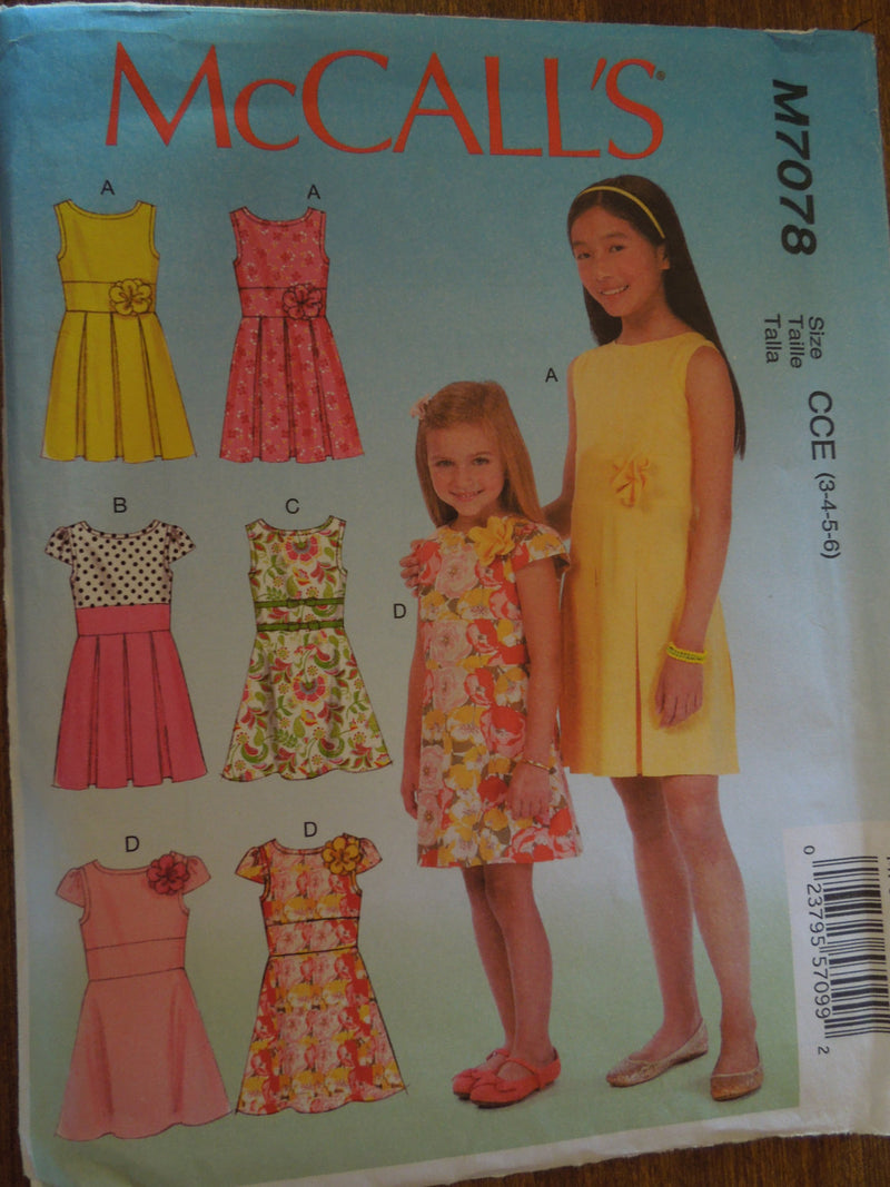 McCalls M7078, Childrens, Dresses, UNCUT sewing pattern,