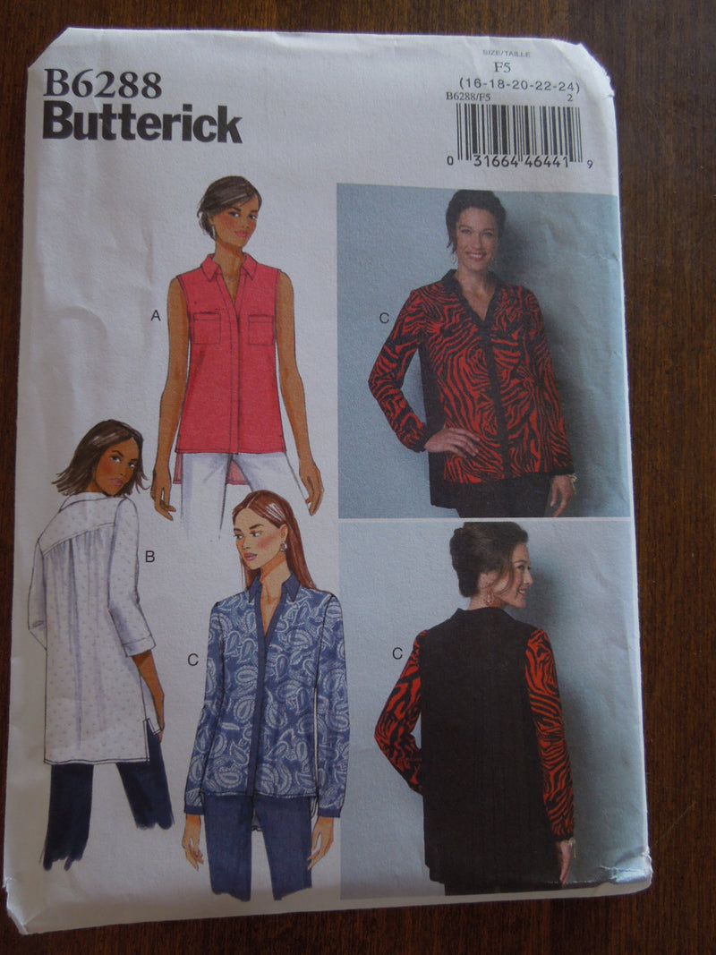 Butterick B6288, Misses, Shirts, UNCUT sewing pattern,
