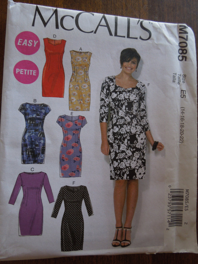 McCalls M7085,  Misses, Dresses, Lined, UNCUT sewing pattern,