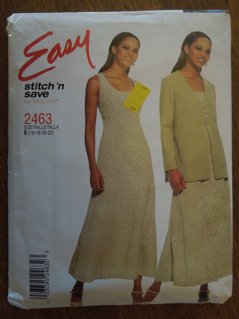 Stitch n save 2463, Misses Dresses and Jacket, UNCUT sewing pattern, Sz Varies