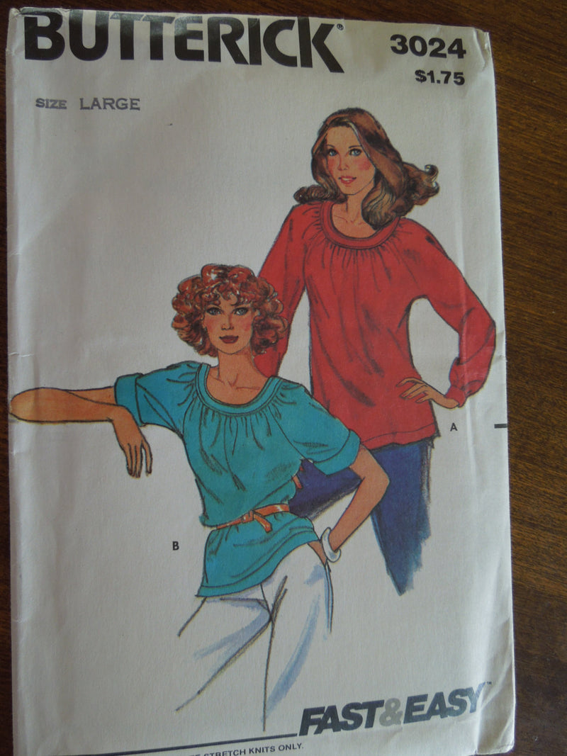 Butterick 3024, Sale, Misses, Blouses, Pullover Style, UNCUT sewing pattern,