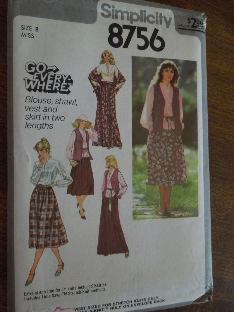 Simplicity 8756, Misses, Separates, Size 8, Shawl,  UNCUT sewing pattern,