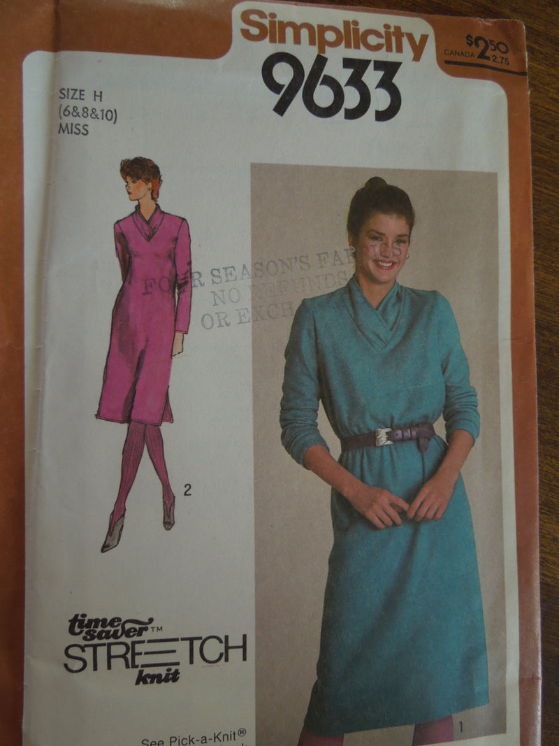 Simplicity 9633, Misses, Dresses, Knits, Size 6-10, UNCUT sewing pattern,