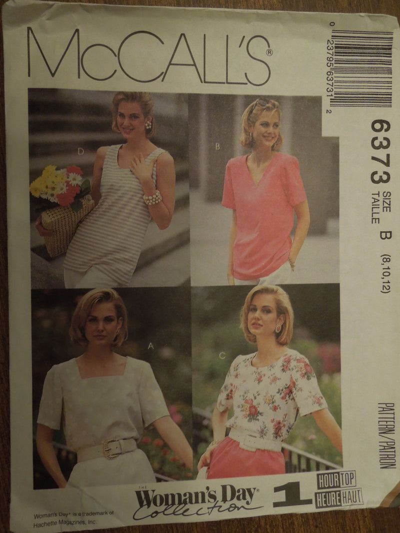 McCalls 6373, sizes 8-12, misses, blouses, pullover tops, UNCUT sewing pattern,