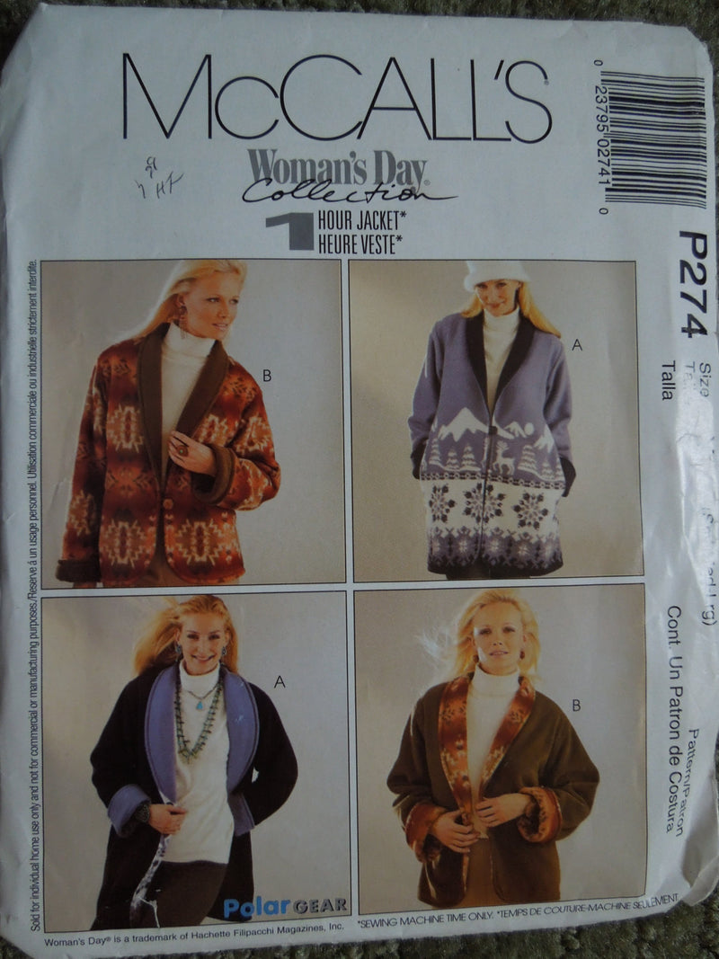 McCalls P274, Misses, Jackets, Reversible, Petite, UNCUT sewing pattern,