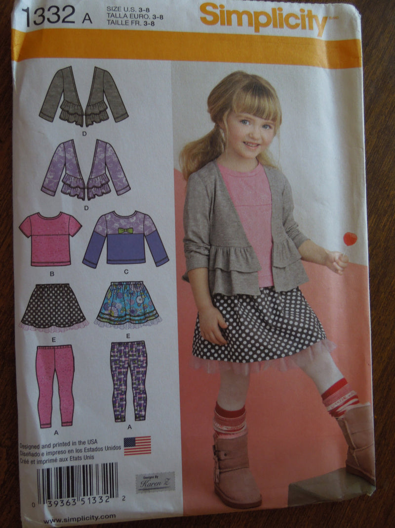 Simplicity 1332, Girls, Separates, Sizes 3-8, UNCUT sewing pattern,