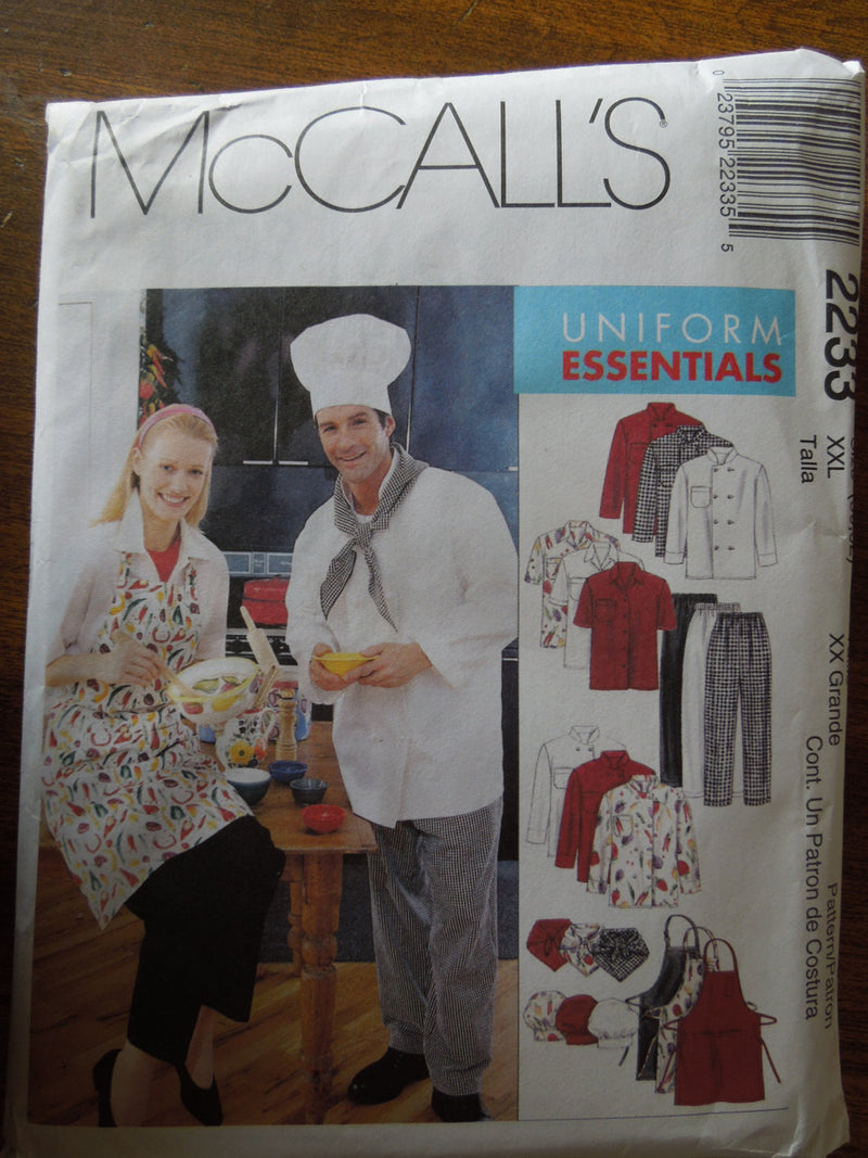 McCalls 2233, Mens, Misses Uniforms, Aprons, Sz Varies, UNCUT sewing pattern,