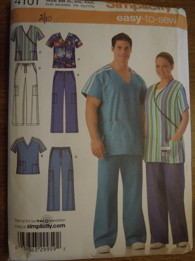 Simplicity 4101, Mens, Misses, Uniforms, Scrubs,  UNCUT sewing pattern,