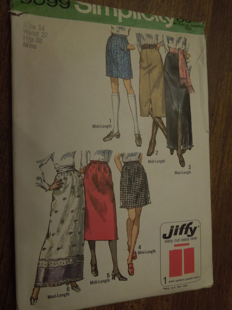 Simplicity 9099,  Misses, Skirts, Size 14, UNCUT sewing pattern,