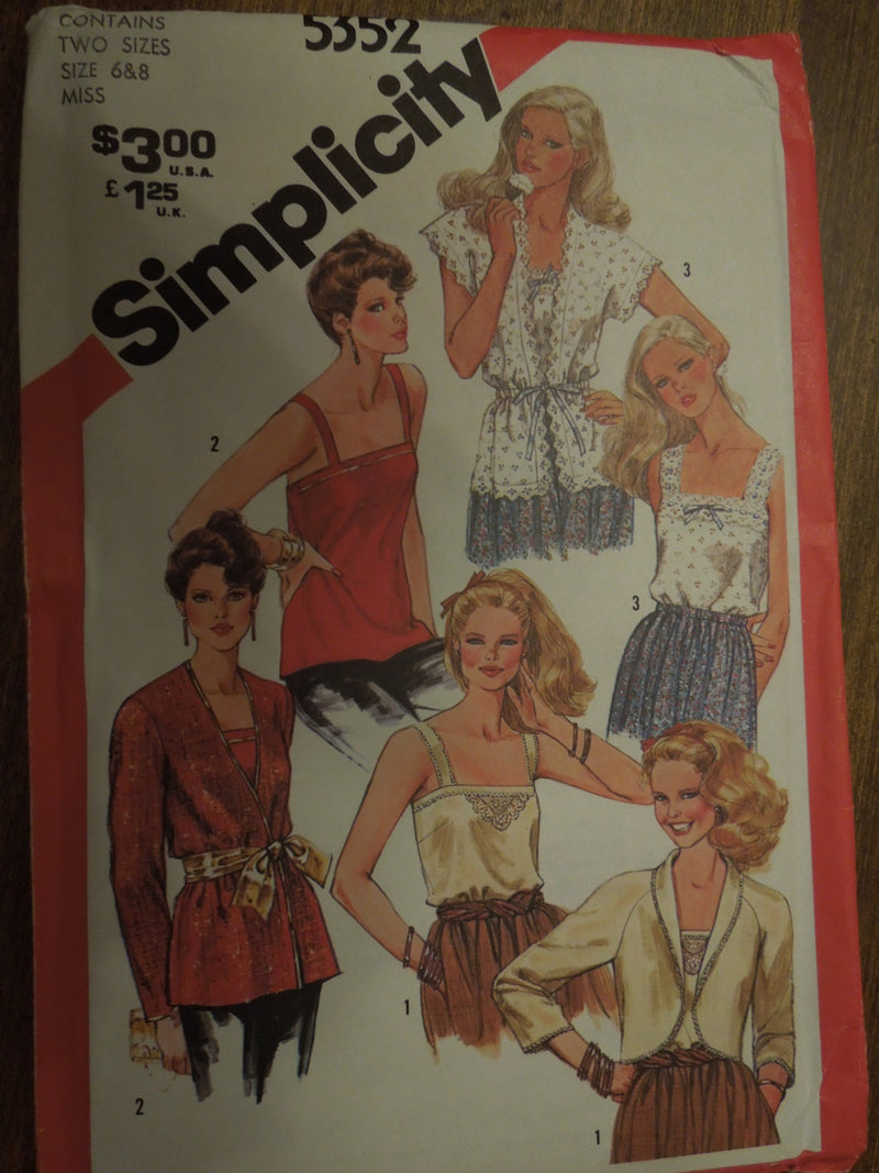 Simplicity 5352,  Misses, Camisoles, Jackets, UNCUT sewing pattern, misses