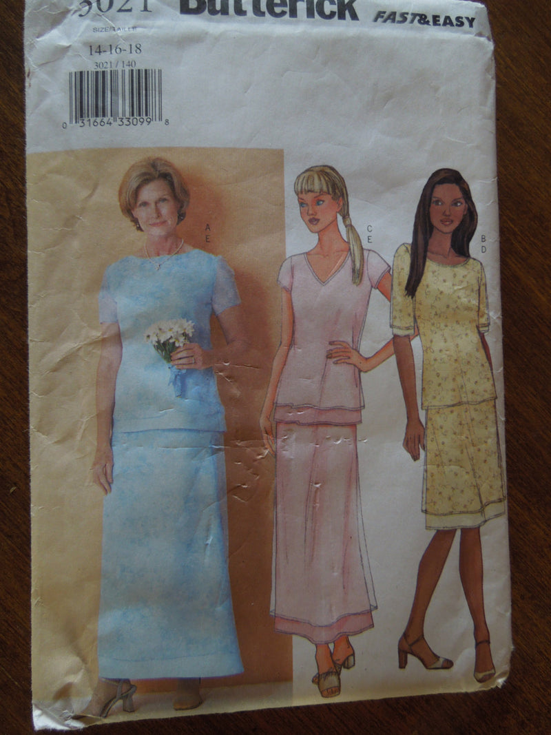 Butterick 3021, Misses Tops, Skirts,UNCUT sewing pattern ,SALE