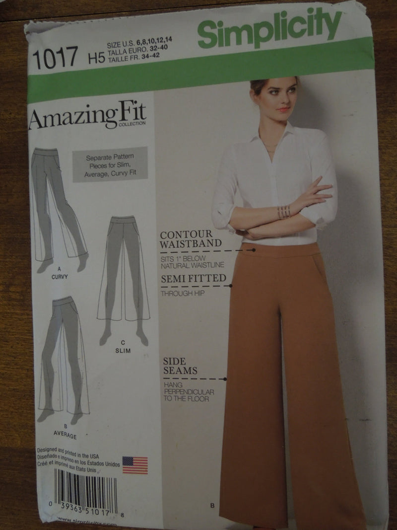 Simplicity 1017, Misses, Pants,  UNCUT Sewing Pattern, individual fit pieces