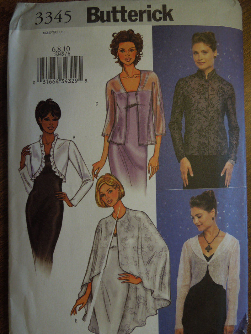 Butterick 3345,Sale, Misses Evening Wear, Capes, Jackets, UNCUT sewing pattern,