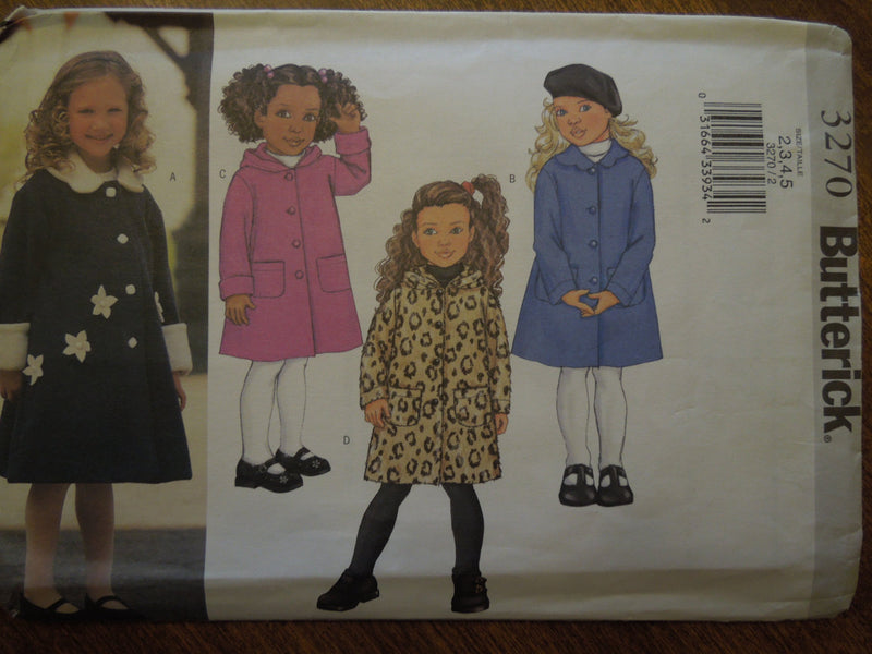 Butterick 3270, Girls Coats,  UNCUT sewing pattern,