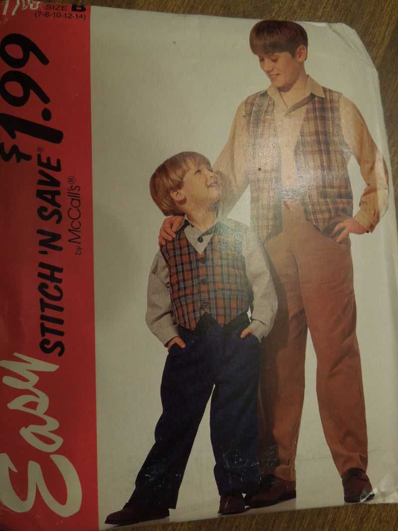Stitch n Save 7205,  Boys, Separates, Lined Vests, UNCUT sewing pattern,