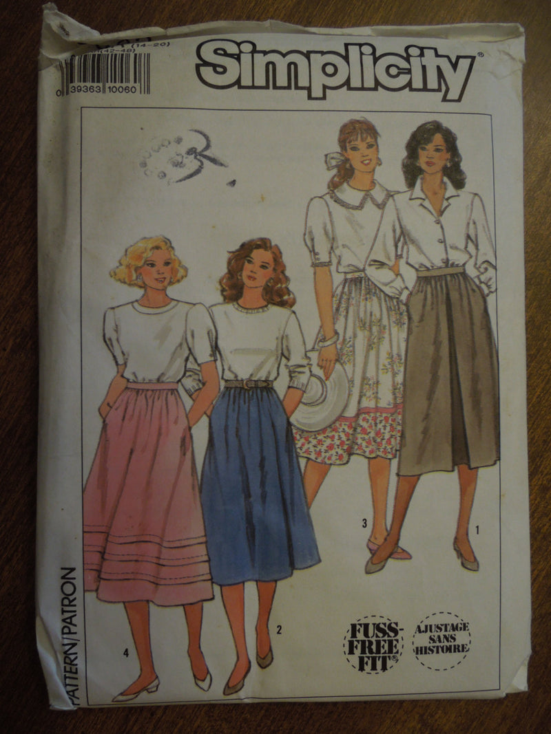 Simplicity 9593,  Misses, Skirts, Sizes 14-20, UNCUT sewing pattern,