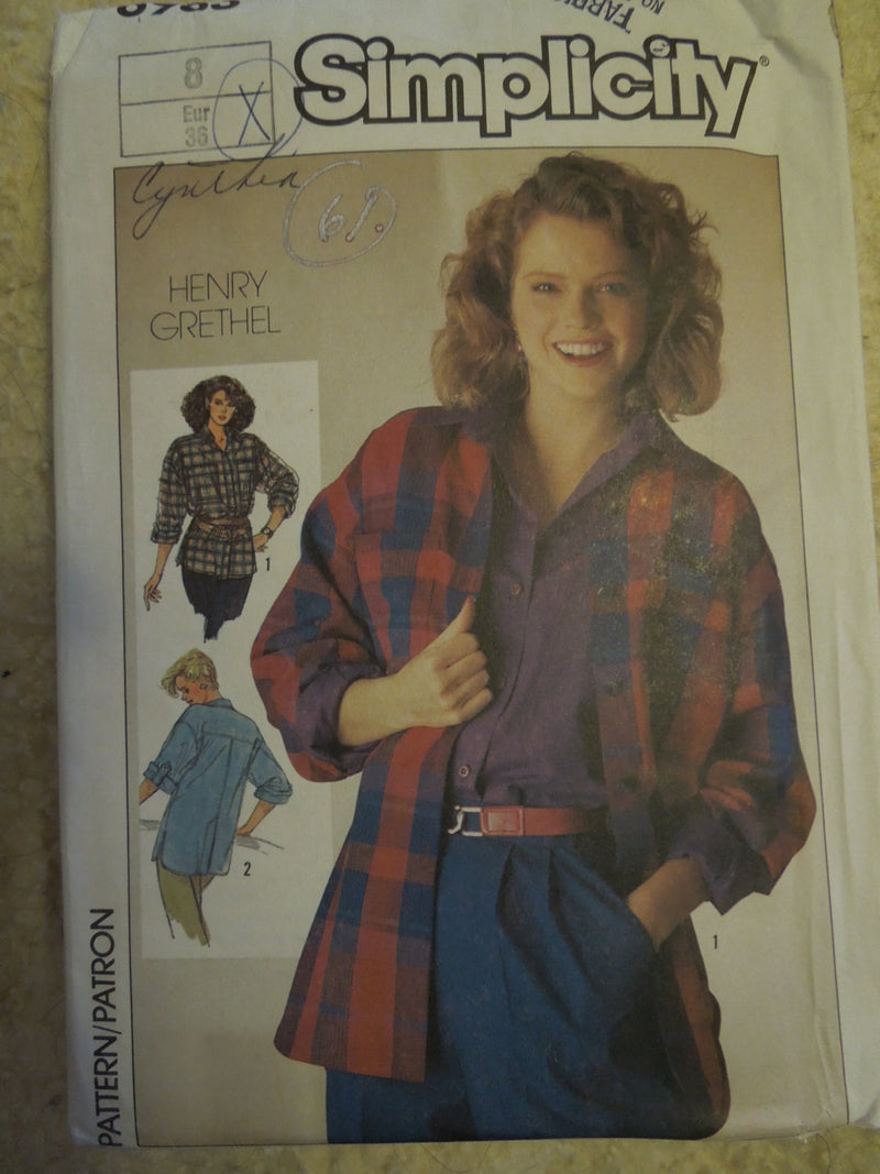 Simplicity 6983, Misses, Shirts, Size 8, UNCUT sewing pattern,