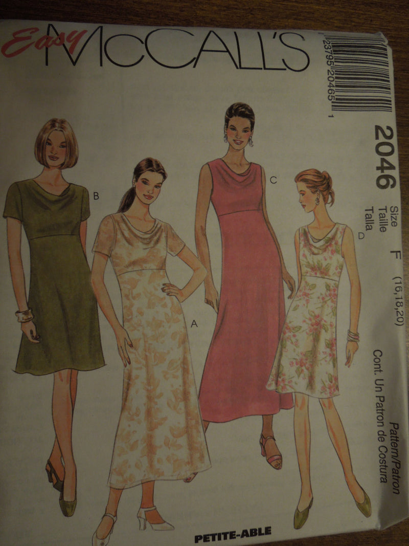 McCalls 2046, Misses, Dresses, Slip, Petite, UNCUT sewing pattern,