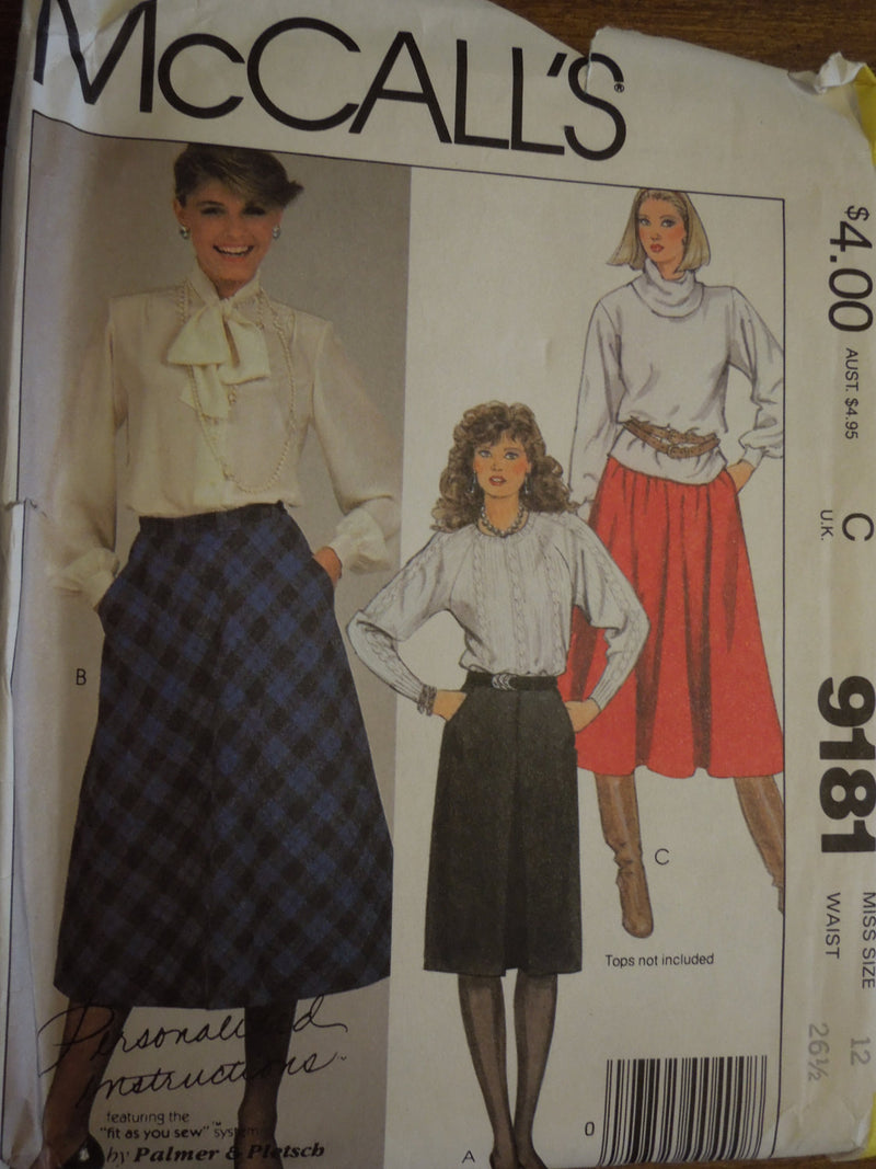 McCalls 9181, Misses, Skirts, Size 12, UNCUT sewing pattern,