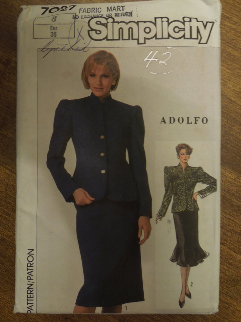 Simplicity 7027,  Misses, Skirts, Lined Jackets, UNCUT sewing pattern