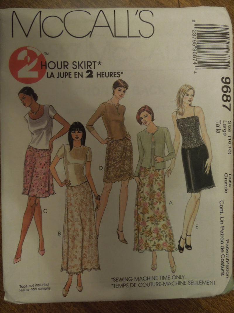 McCalls 9687, Misses, Skirts, Sizes 16-18, UNCUT sewing pattern,