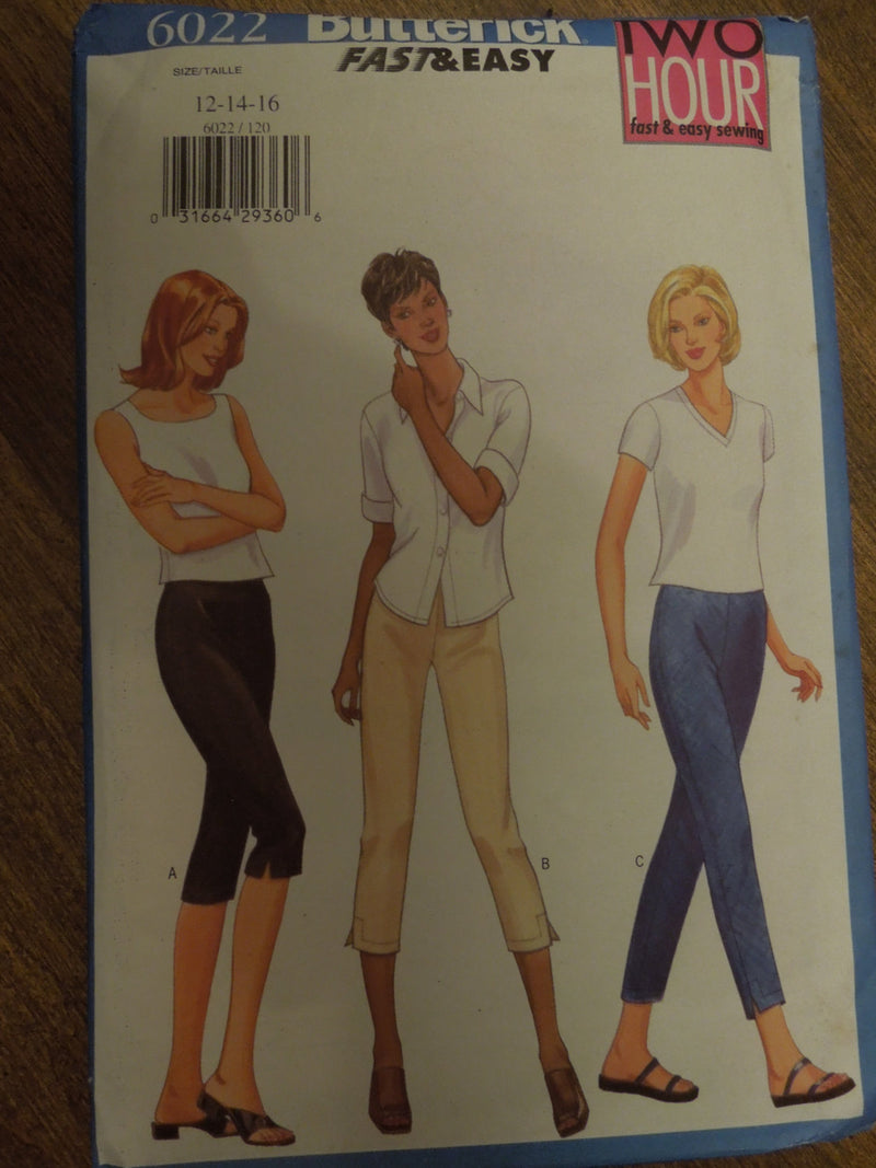 Butterick 6022, Misses, Pants, Petite,  Sizes 12-16,  UNCUT sewing pattern,