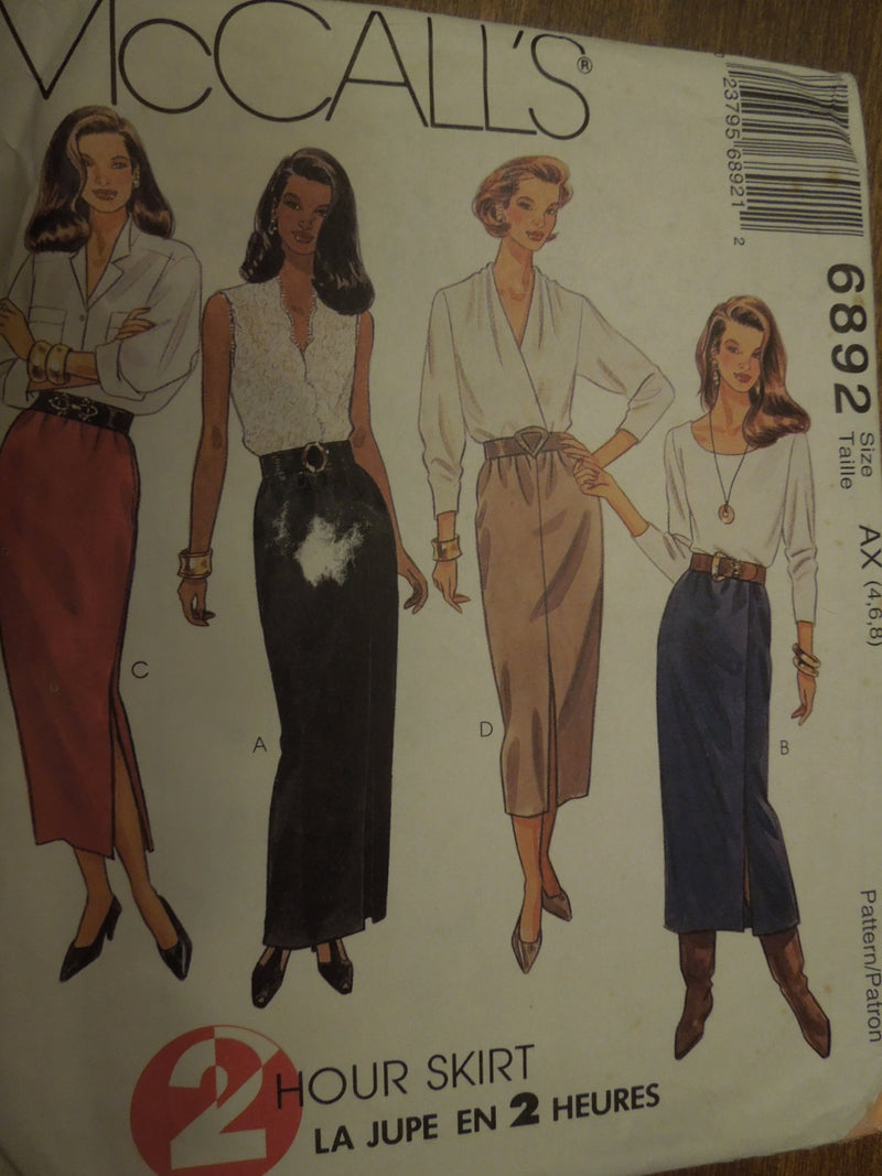 McCalls 6892, Misses, Skirts, UNCUT sewing pattern,