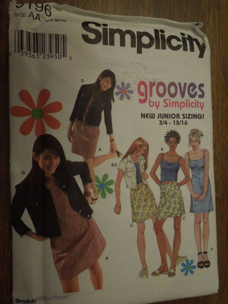 Simplicity 9196, Girls Dresses, Tops, Skirts, Jackets, UNCUT sewing pattern,