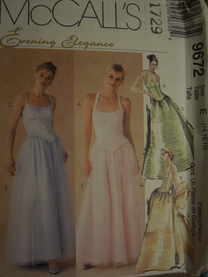 McCalls 9672, Misses, Skirts, Tops, Evening Wear, UNCUT sewing pattern,