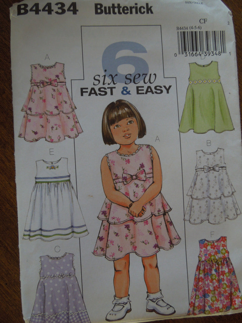Butterick B4434, Girls Dresses, UNCUT sewing pattern,