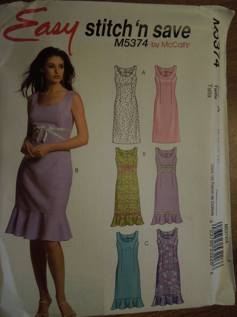 Stitch n save M5374, Misses, Dresses, Sizes 8-14, UNCUT sewing pattern,